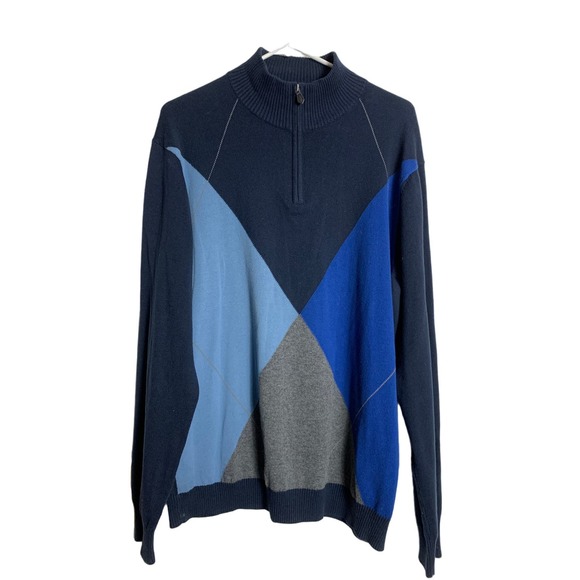 Perry Ellis 1/4 Zip Men's Sweater Pullover Argyle Mock Rockabilly Preppy Core Bl - Picture 1 of 10